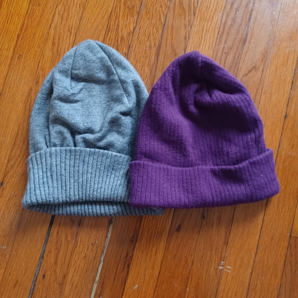 Gray and Purple Womens Beanie Hat Set